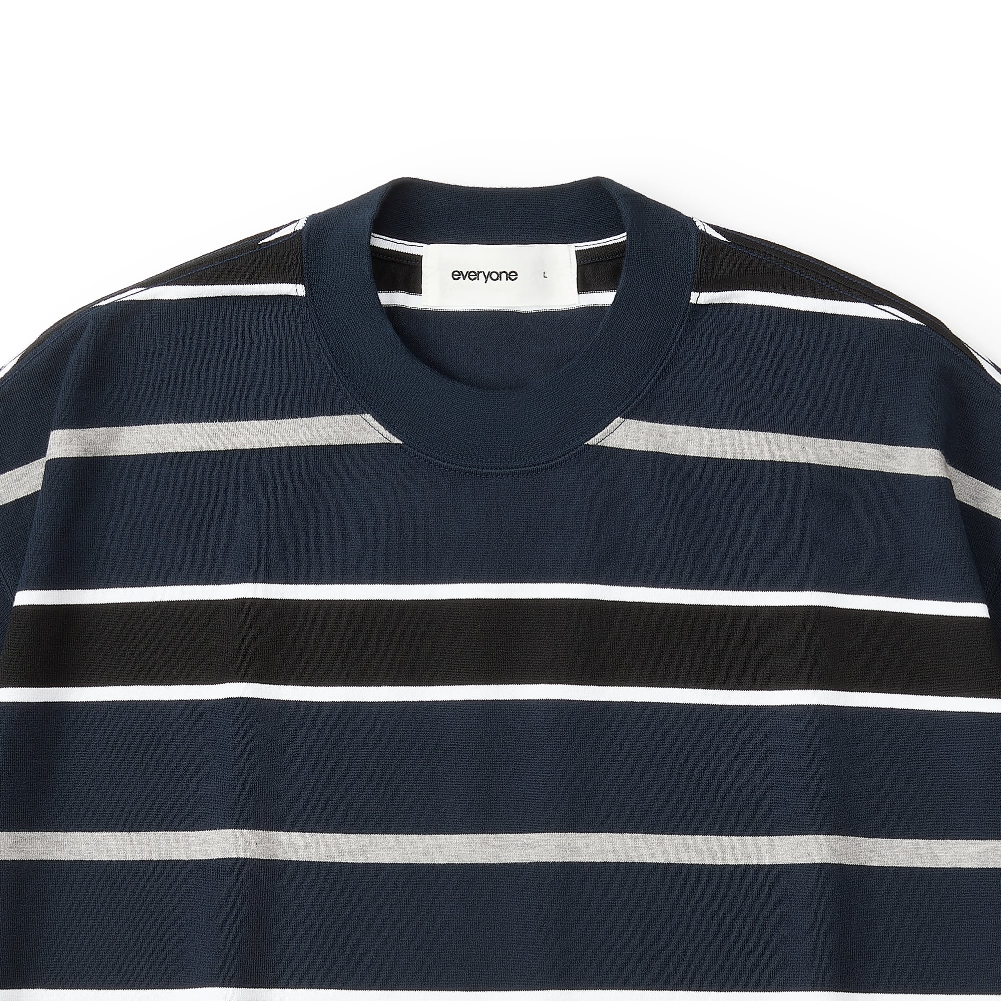 everyone multi border short sleeve tee shirt (NAVY/BLACK) | everyone