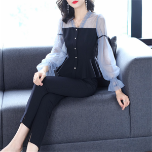 【送料無料】パンツドレス 秋 長袖 透け感 シースルー エレガント系 きれいめ 大人可愛い フリル 無地 異素材切り替えデザイン プチプライス 30代 40代 Aライン フレア レディースファッション 可愛い お出かけ 女子会 デイリーユース お茶会 お呼ばれ 授業参観 大きめ ゆったり ラージサイズ プラスサイズ