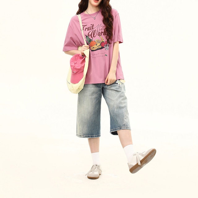 フルーツグラフィックレトロレタリングTシャツ 2col R02405