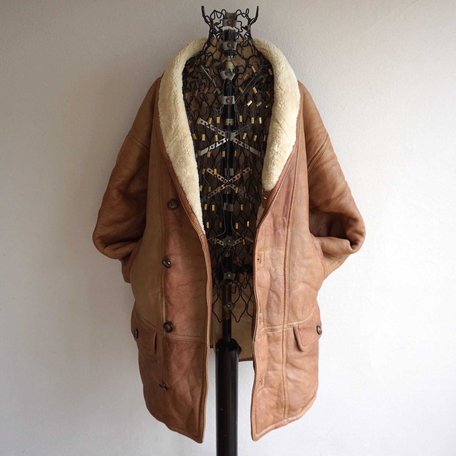 1980's ITALY製 [SALFRA] ムートンコート ミルクティー 実寸(L