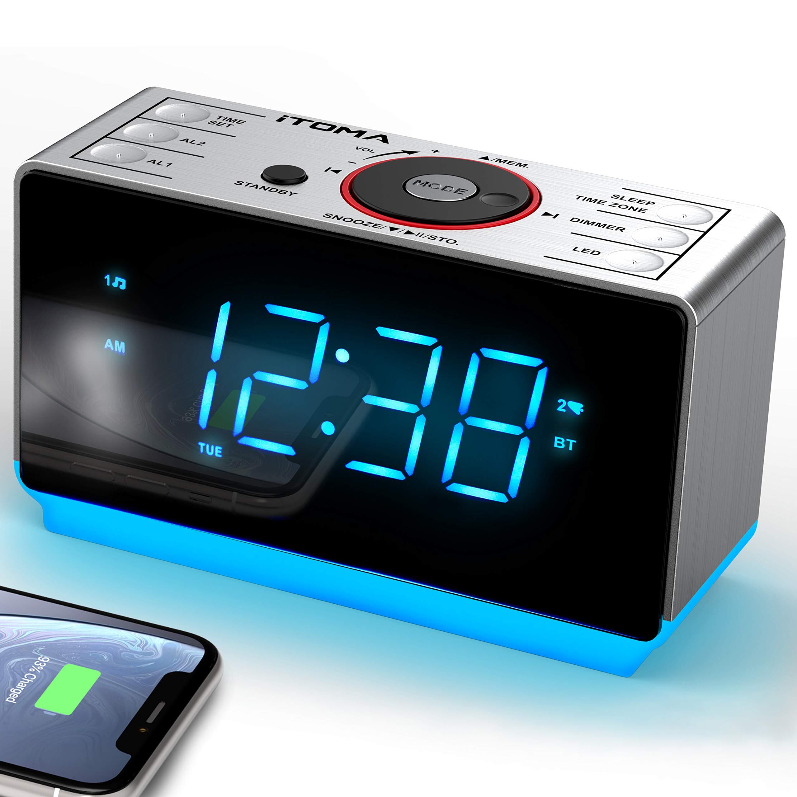 【人気】Bluetoothスピーカー付きアラームラジオ、周波数変調ラジオ、Snooze付きダブルアラーム、大型LEDディスプレイ、調光器制御、USB充電出力、ナイトライトiTOMA CKS 708