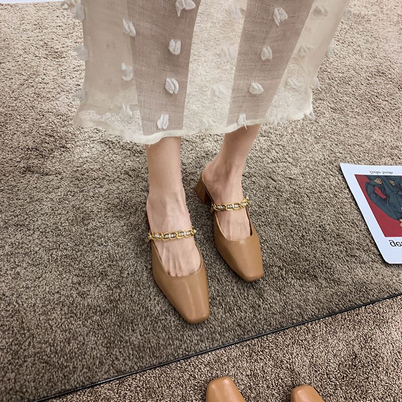 ミュールサマーパールチェーン スタンダードサンダル レトロ 靴 シューズ 夏物 真珠 フェイクシューズ28863027041