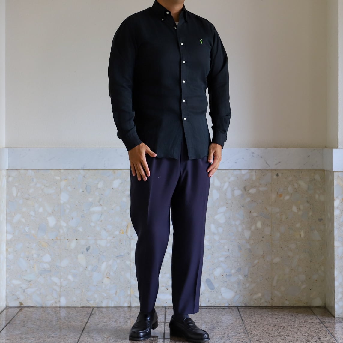 極美品】80s Ralph Lauren special silk linen shirt Black big size