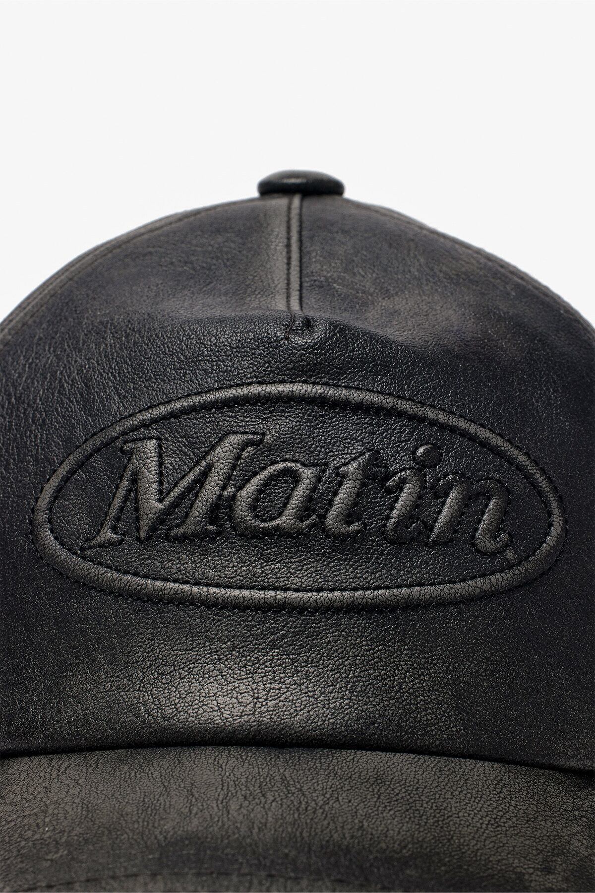 Matin Kim] EMBOSSED LOGO LEATHER BALL CAP IN BLACK 正規品 韓国