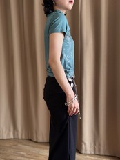 MADE IN JAPAN metallic print stretch high-neck tops-5306-7