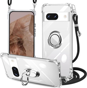 【在庫処分】Google Pixel 8a ケース クリア ネック リング付き ショルダー pixel 8aケース 透明 耐衝撃 対応 ピクセル8a カバー 肩掛け 首かけ 斜めかけ 縄掛けスマホケース TPU ストラップ付き 携帯ケース 薄軽量 紐付き ネックストラップ ショルダー 肩掛け 長さ調整可能 取り外し可能 360°全面保護 多機能 斜めかけ 衝撃吸収（縄掛け-ブラック）