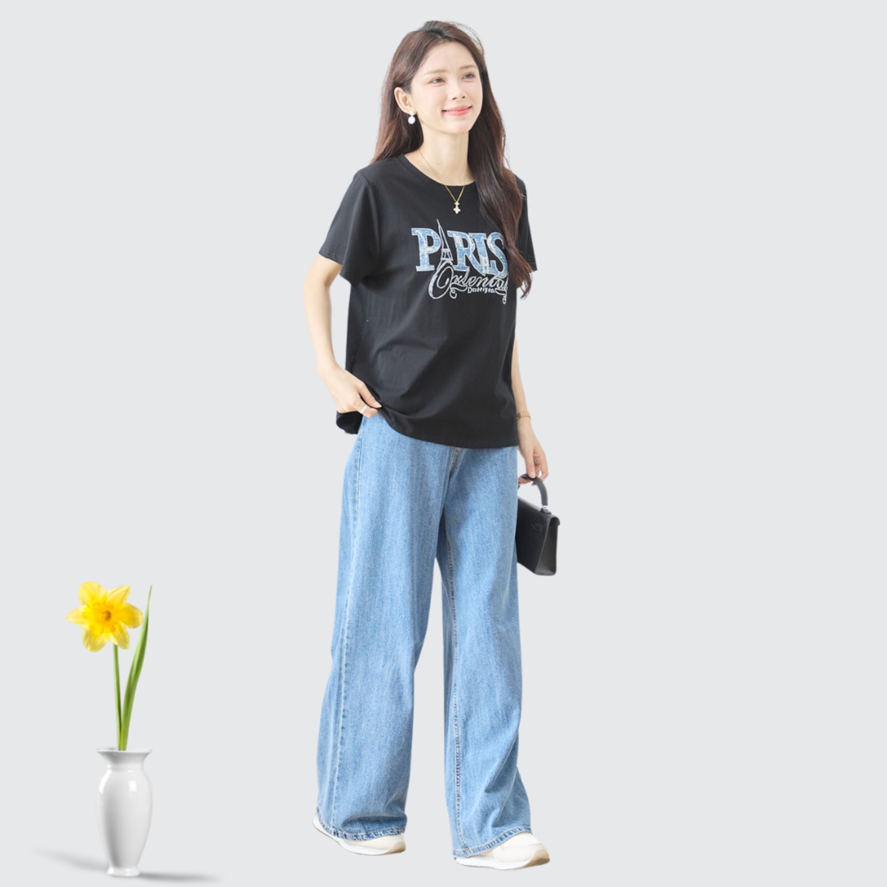 TRUBE ラインストーン装飾エッフェル塔Tシャツ【L~LL】ブラック