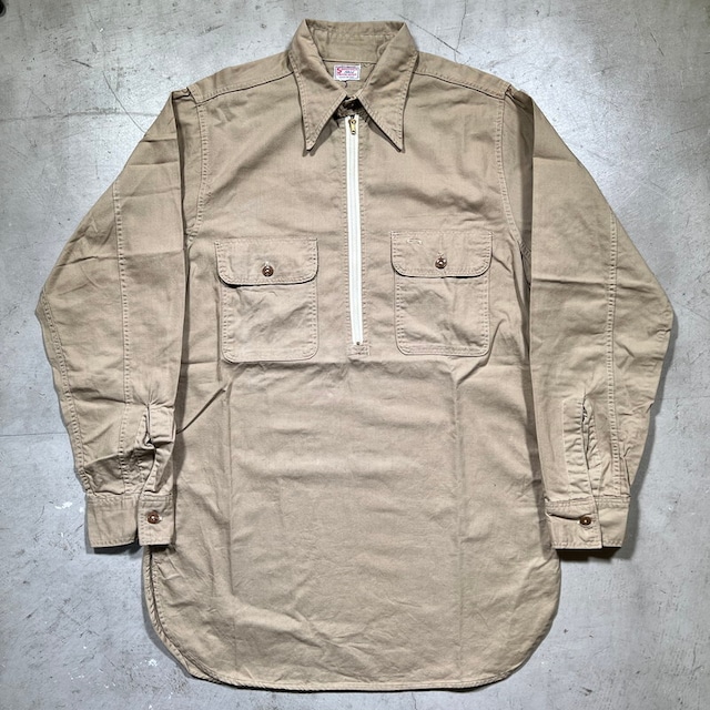 SPECIAL!! 40's 5BROTHER FIVE BROTHER ファイブブラザー ハーフジップワークシャツ チンスト マチ付き ベージュ WALDES KOVERZIP コの字 美品 38位 希少 ヴィンテージ BA-1762 RM2181H