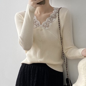 V neck lace rib knit　102197