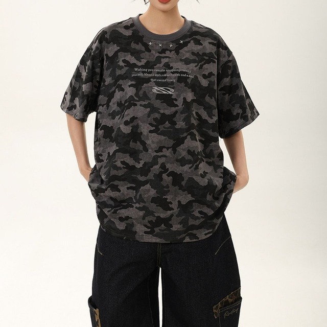 スモークカモパターンミリタリーミックストップス 2col   R01761