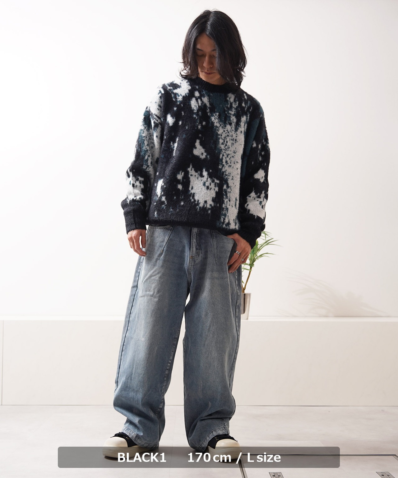 ◆アブストラクト柄 シャギーニット◆bl-808527