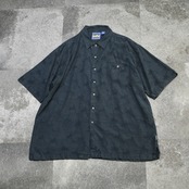 jacquard weave rayon aloha shirt black