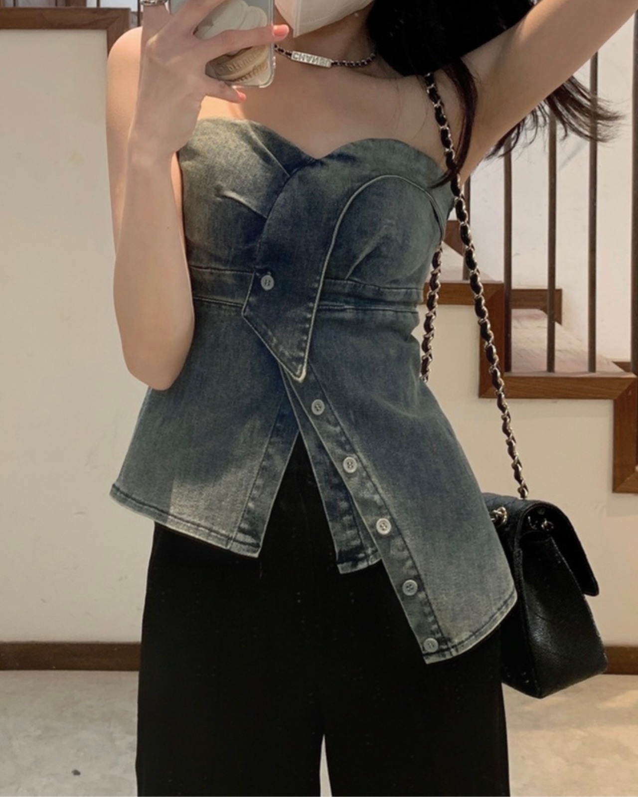 アシンメトリーデニムチューブトップ A0035 - 9