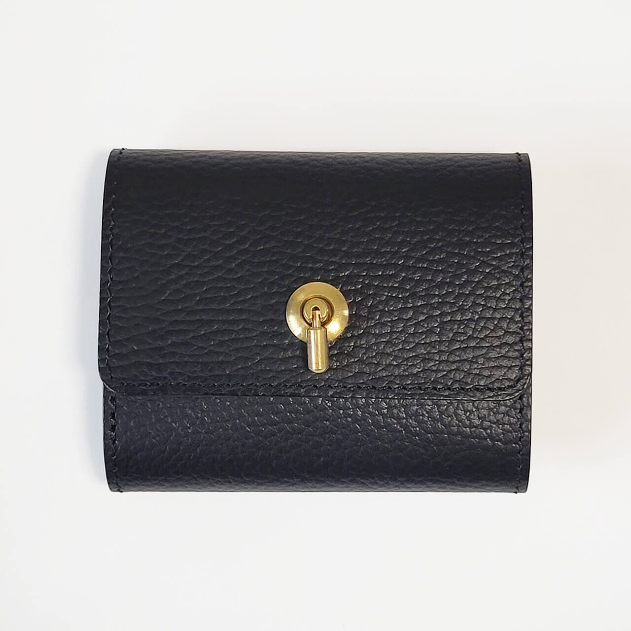 受注製作　オコシ金具ミニ財布　三つ折り　ブラック（シュリンク）