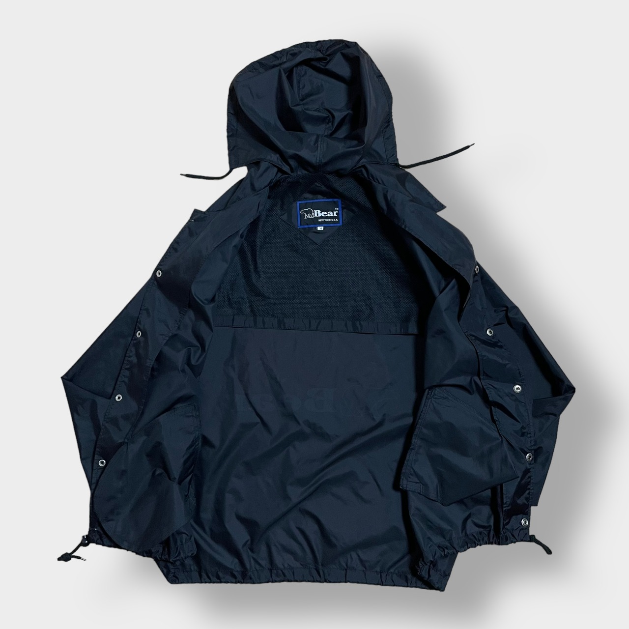 Bear USA ナイロンジャケット ライトアウター ワンポイントロゴ バックプリント ベアー クマ 黒 us古着