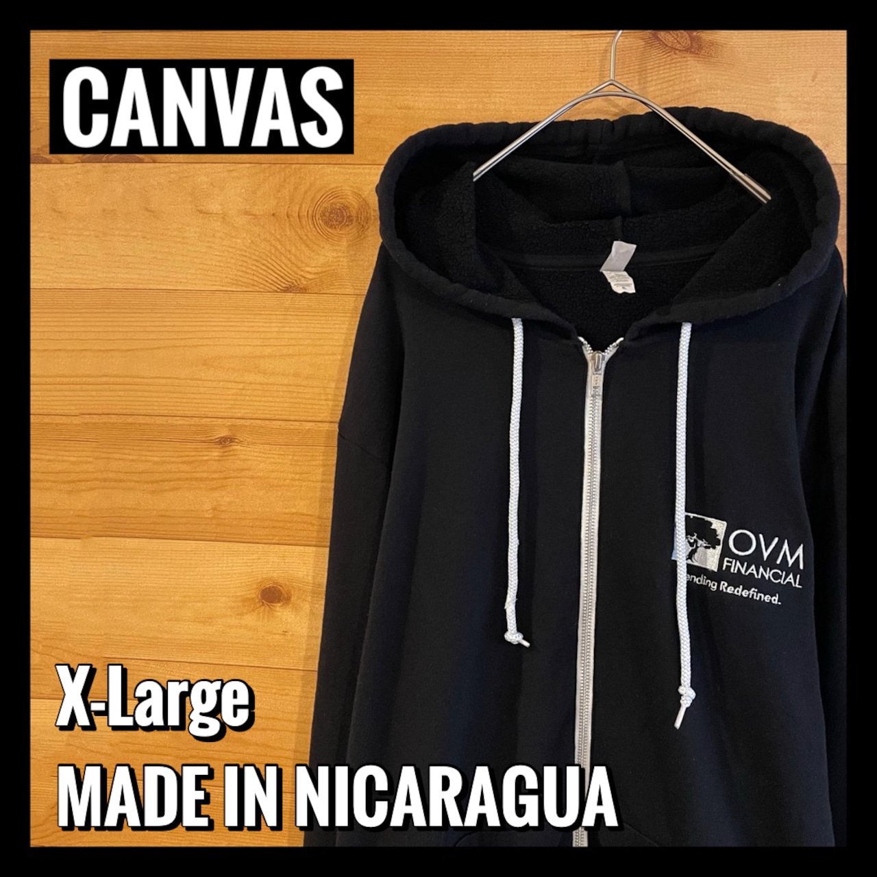 【CANVAS】ジップアップ フルジップ パーカー 刺繍ロゴ ワンポイント 企業ロゴ XL アメリカ古着