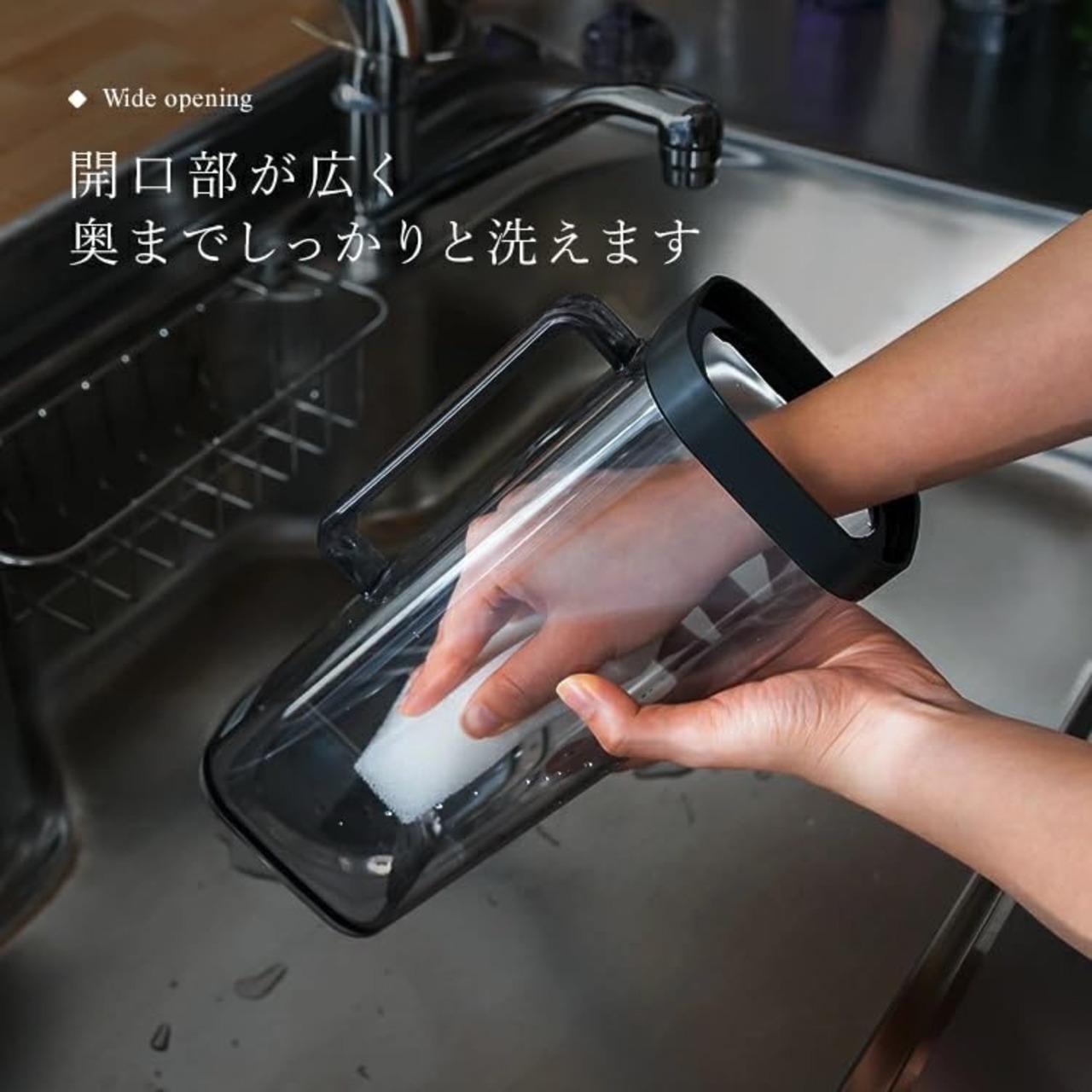 アスベル 冷水筒 2.0L 麦茶ポット 耐熱 ピッチャー タテヨコ置ける 横にできる 2リットル 2L 洗いやすい プラスチック 水差し ワンプッシュ スクエア 角丸型 オシャレ 取っ手付き 黒 ブラック 注ぎやすい 茶しぶ不着防止加工 ドリンクビオ VIO SP-200 A8052 ASVEL