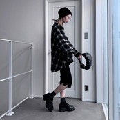 Ombre check asymmetric zip JK/black