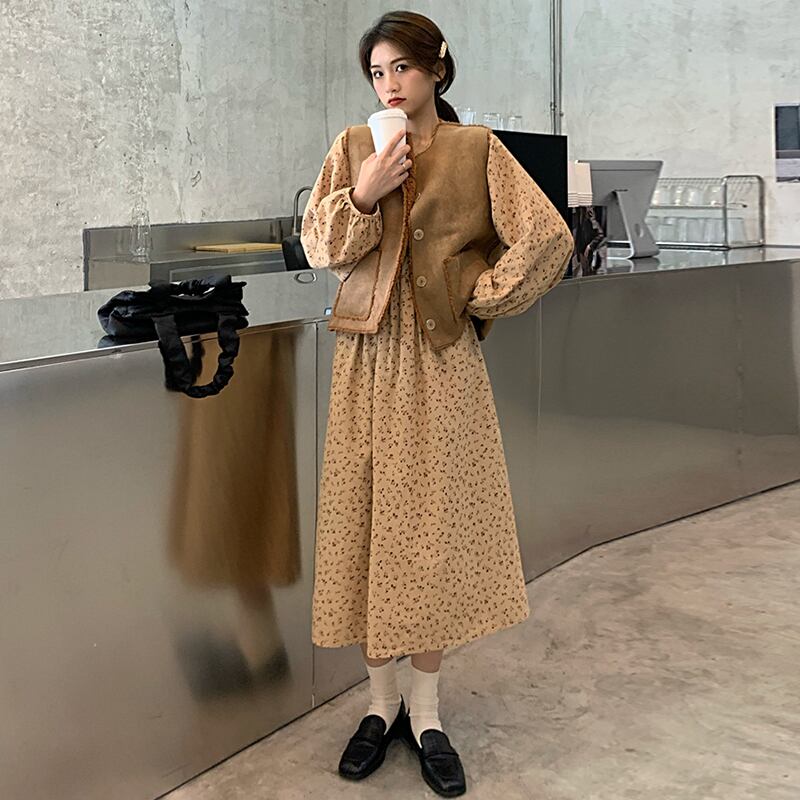 スタンダードスタイルフローラルドレス スプリング薄手スカート ロング レトロ 春物 花柄 萌量不足82766543279