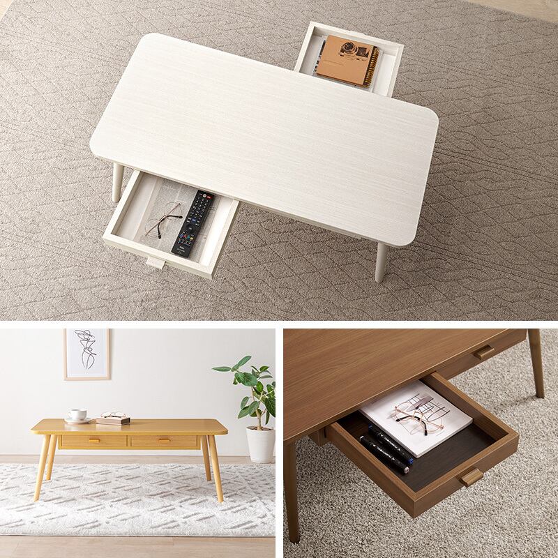 【組立式】木目調センターテーブル 引き出し2杯付き ローテーブル リビング コンパクト スリム 3色展開 幅100cm