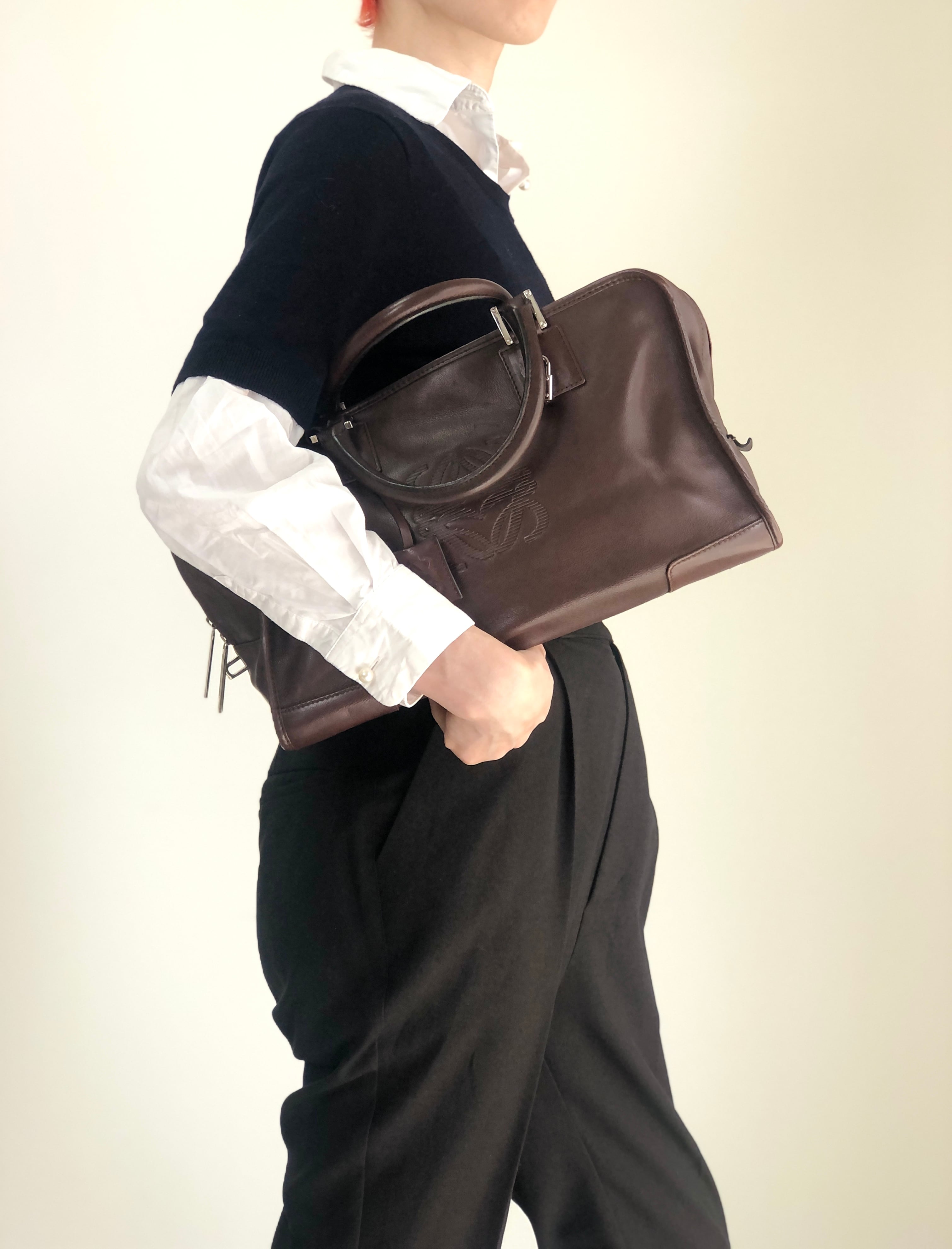 LOEWE ロエベ アマソナ36 ハンドバッグ ブラウン カデナ レザー