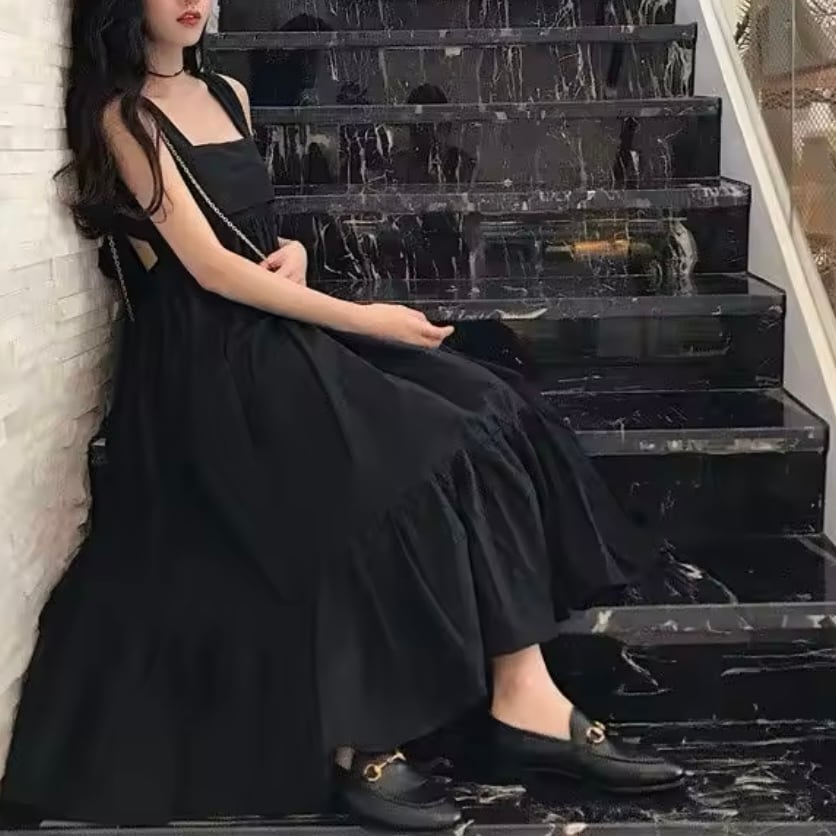 ロングフレアバックリボンサマードレス