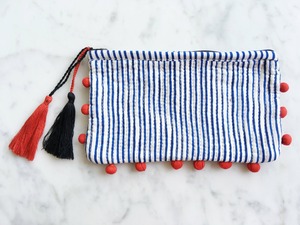 bag all | お出かけ用にクッション性のある大人可愛いキルトポーチ - BLUE STRIPE