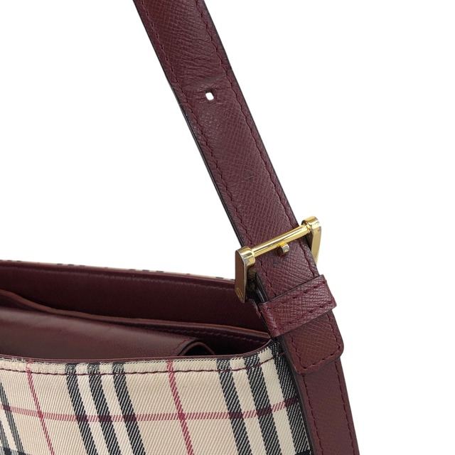 BURBERRY バーバリー ノバチェック ハンドバッグ ベージュ×レッド キャンバス×レザー トートバッグ vintage ヴィンテージ オールド y6b6mb