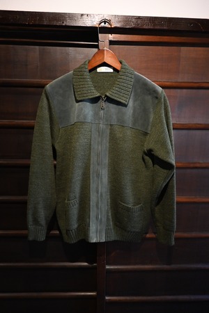 vintage marks&spencer suede panel knit zip cardigan 0337