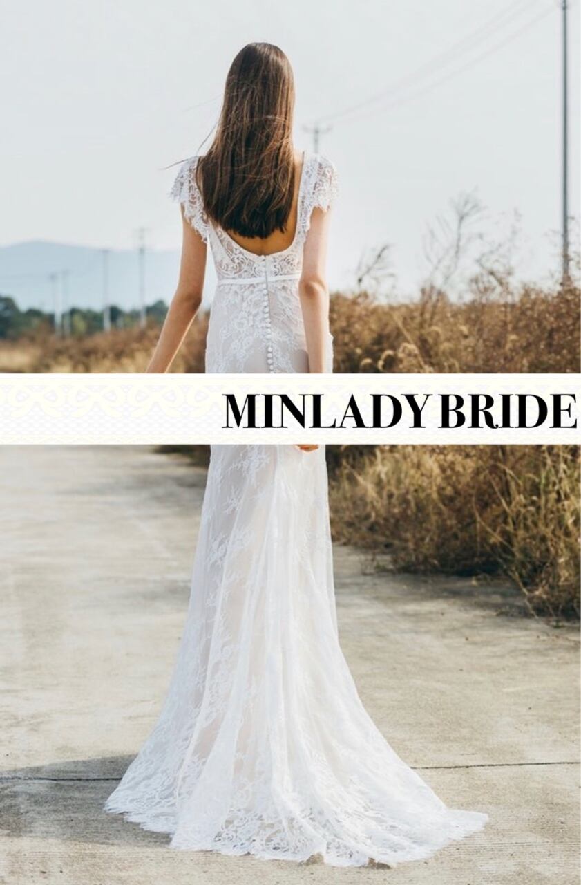 総レース マーメイドライン ウェディングドレス 半袖 | MINLADY BRIDE