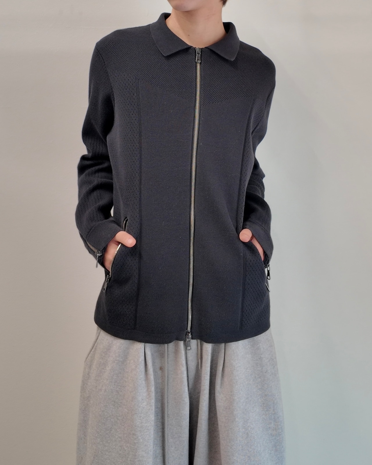 【5351 pour les hommes】curve pattern zip up blouson