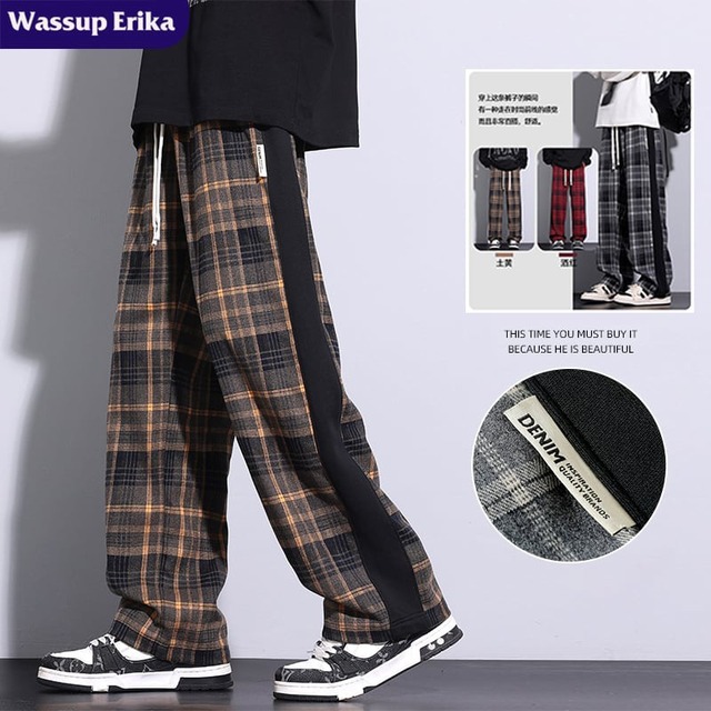 【WASSUP ERIKAシリーズ】★カジュアルパンツ★ 3color チェック柄 男女兼用 メンズ 大きいサイズ レトロ 薄い 春夏
