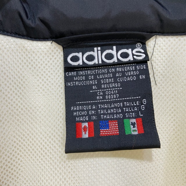 90s adidas ナイロンジャケット トレフォイルロゴ 3本線 白黒 L