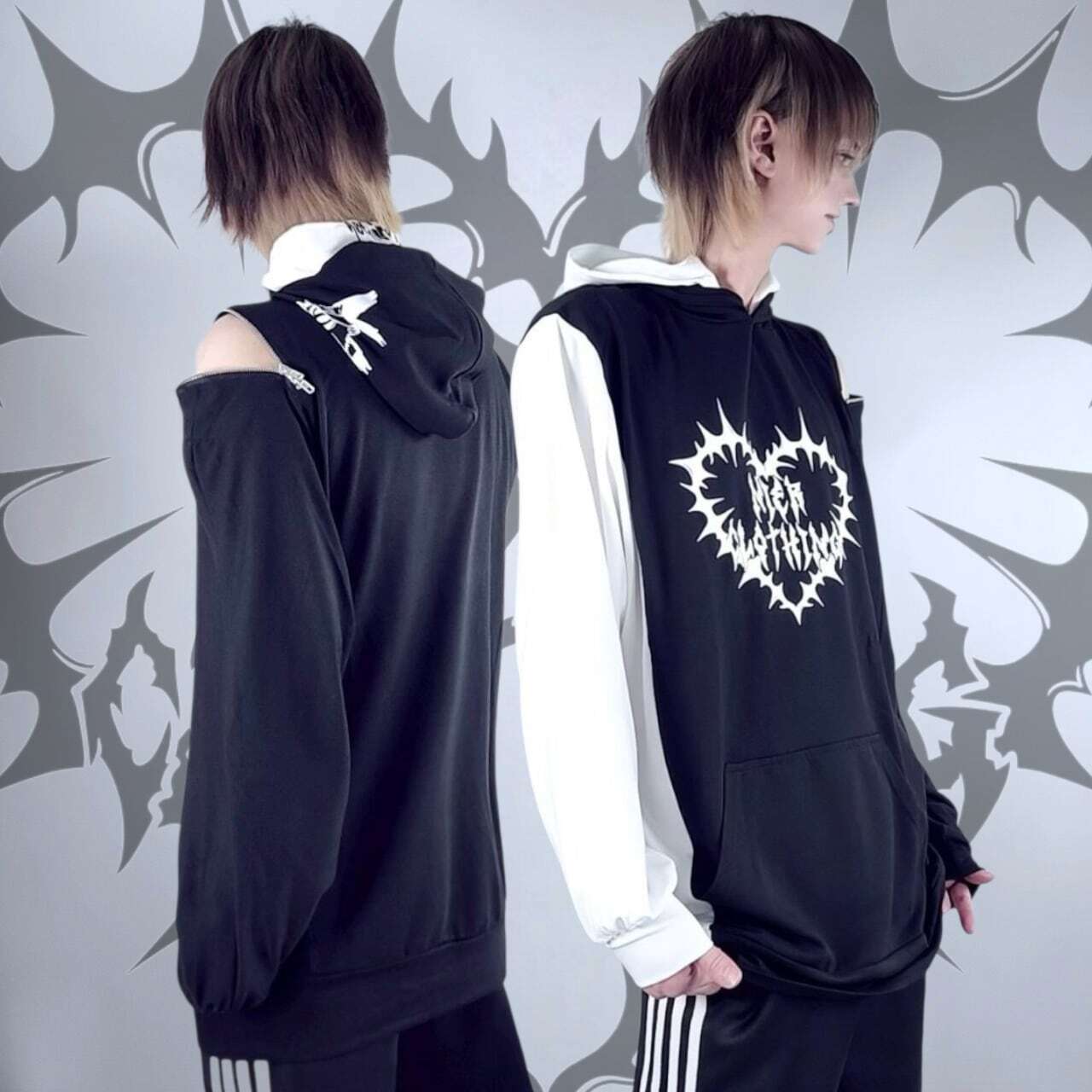 NieR】DOUBLE HOOD PULLOVER -ONE SIDE ZIP- YU0066 ニーア NieR】DOUBLE HOOD PULLOVER -ONE SIDE ZIP- YU0066 ニーア