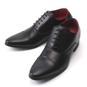 【人気】シークレットシューズ ビジネス メンズ 背が高くなる靴 7cm UP 内羽根 ストレートチップ 本革のようなシボ感 黒