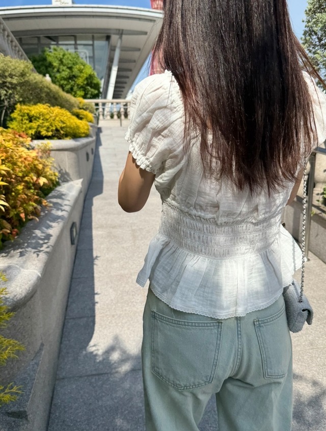 (即納) ounce / Ribbon smok blouse 1color