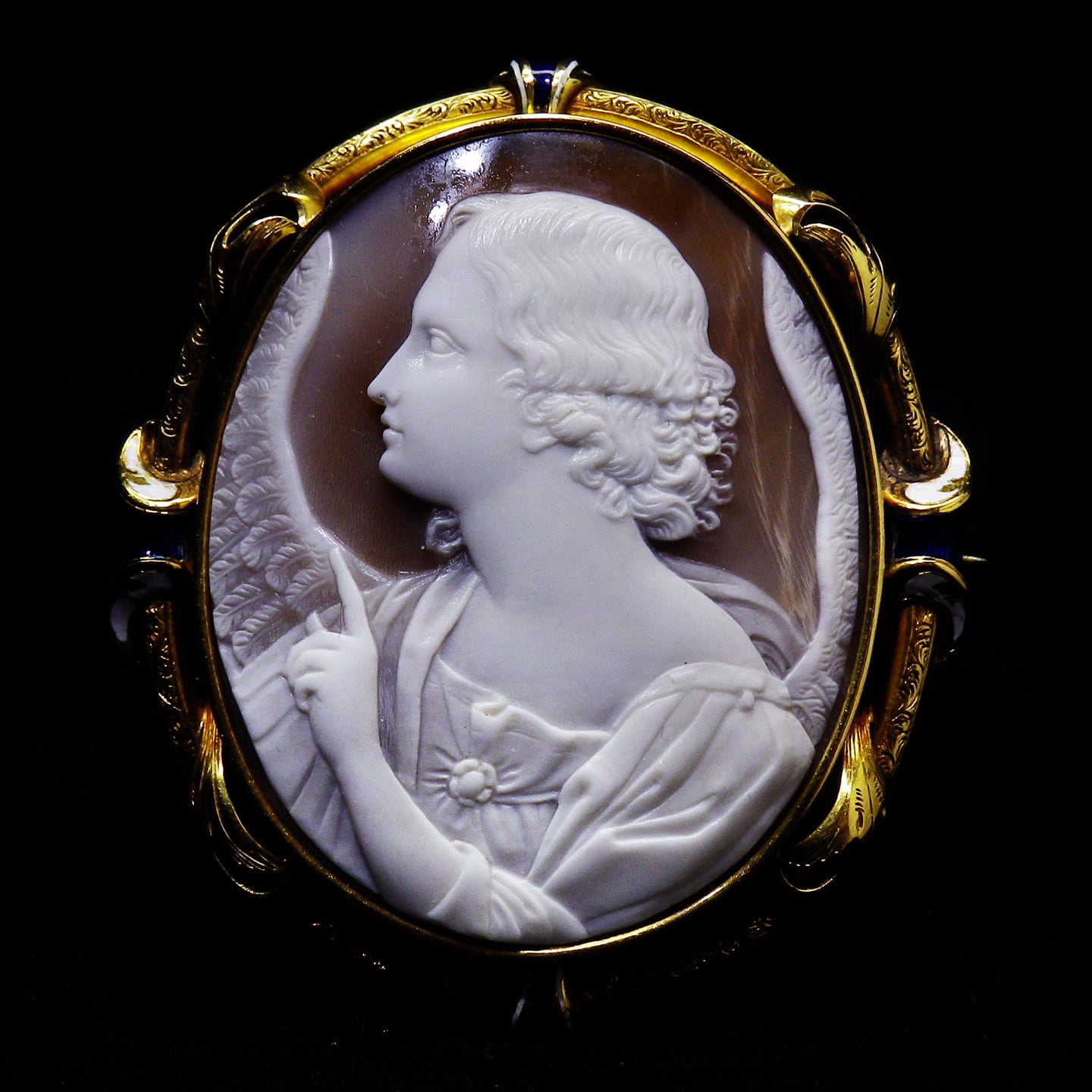 アンティーク(推定19世紀中期) エナメル装飾金細工枠付 ”受胎告知”