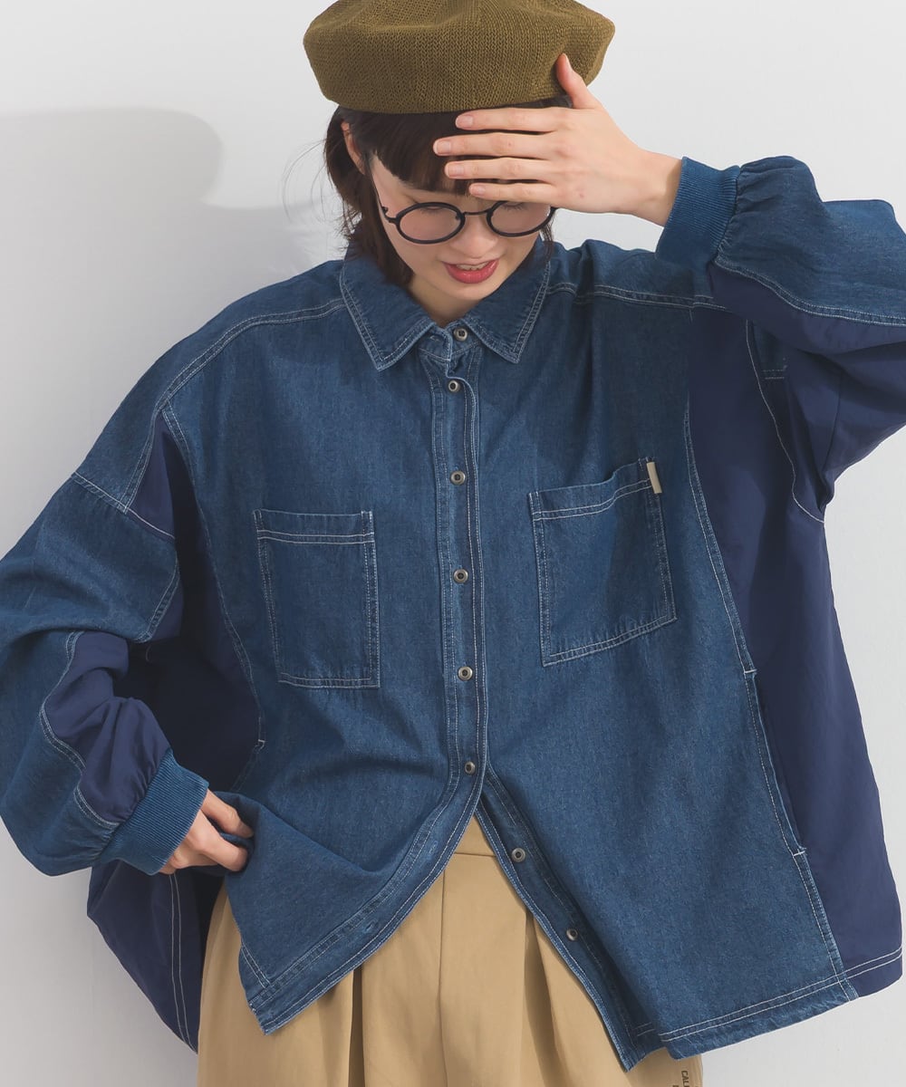K261018 6.5ozデニム×ナイロン バイオウォッシュBIGシャツ / 6.5oz