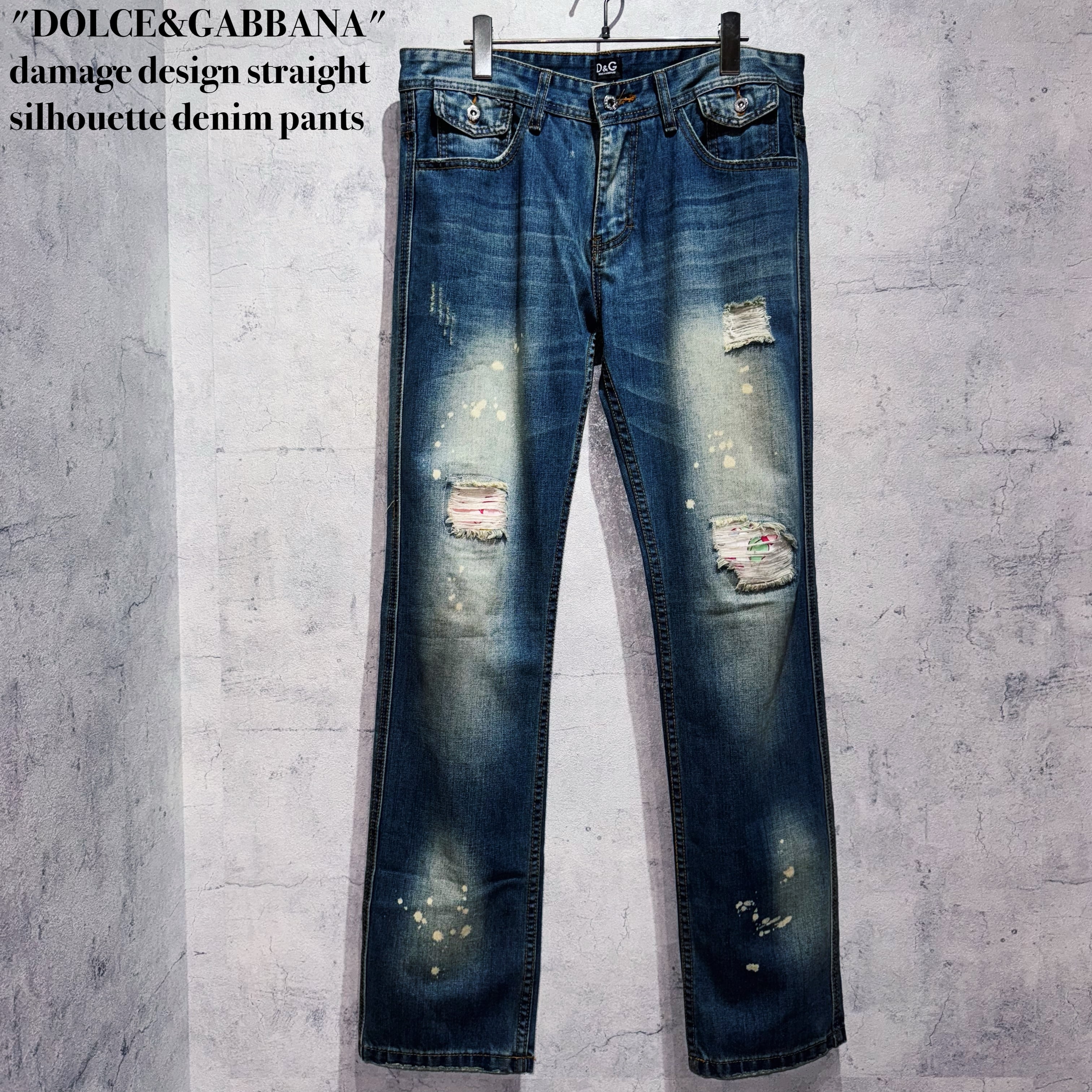 "DOLCE&GABBANA"damage design straight silhouette denim pants