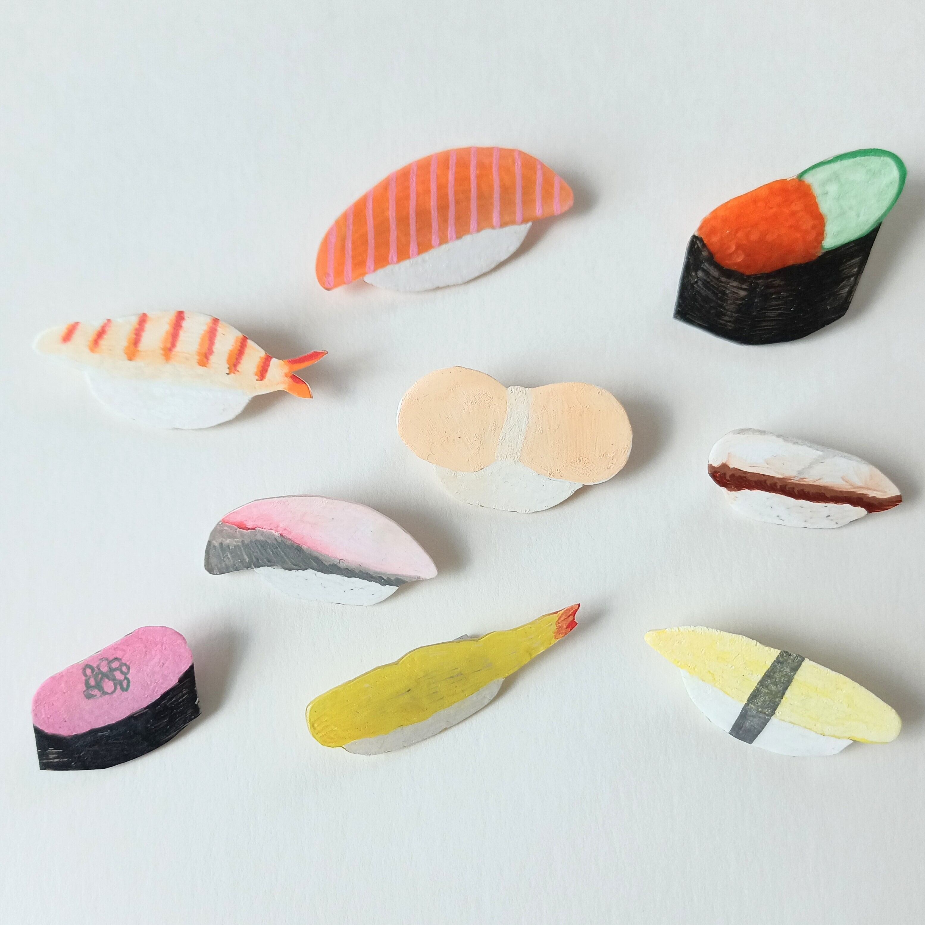 ヘンテコ　ブローチ　「ネギトロ巻き」　寿司　お寿司　ネギトロ　手描き　一点もの