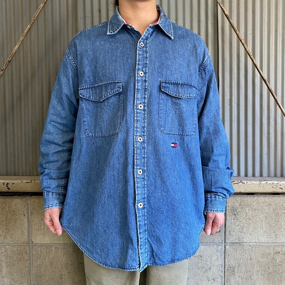 90年代 TOMMY JEANS トミージーンズ デニムシャツ メンズM 古着 TOMMY ...