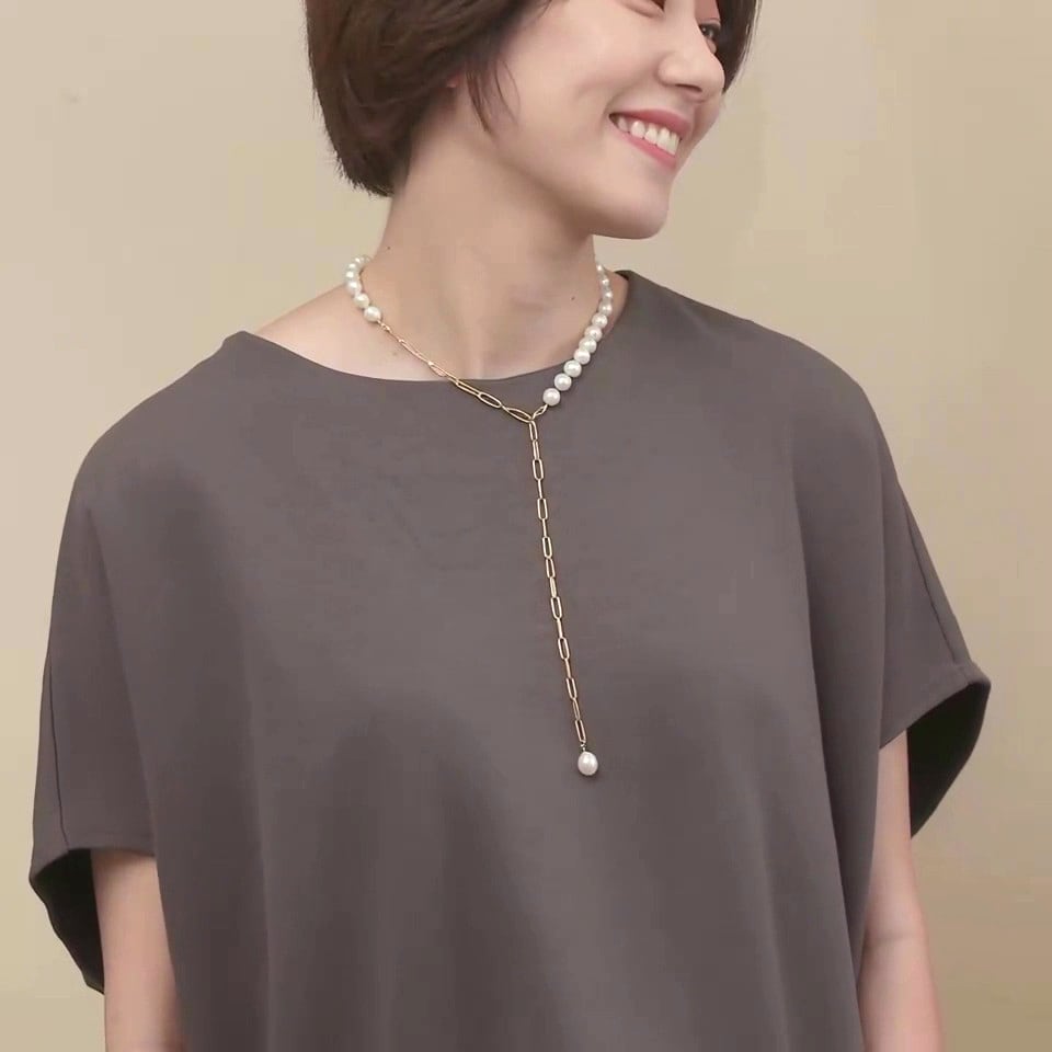 2WAY Yスタイル クリップチェーン× 淡水バロックパール ネックレス サージカルステンレス / pe-189