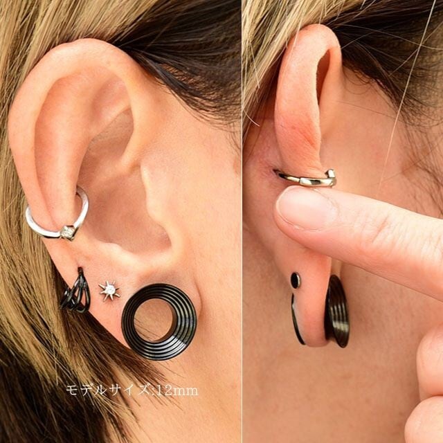 ボディピアス 16mm 19mm ブラック ラッパ型ライン ダブルフレア