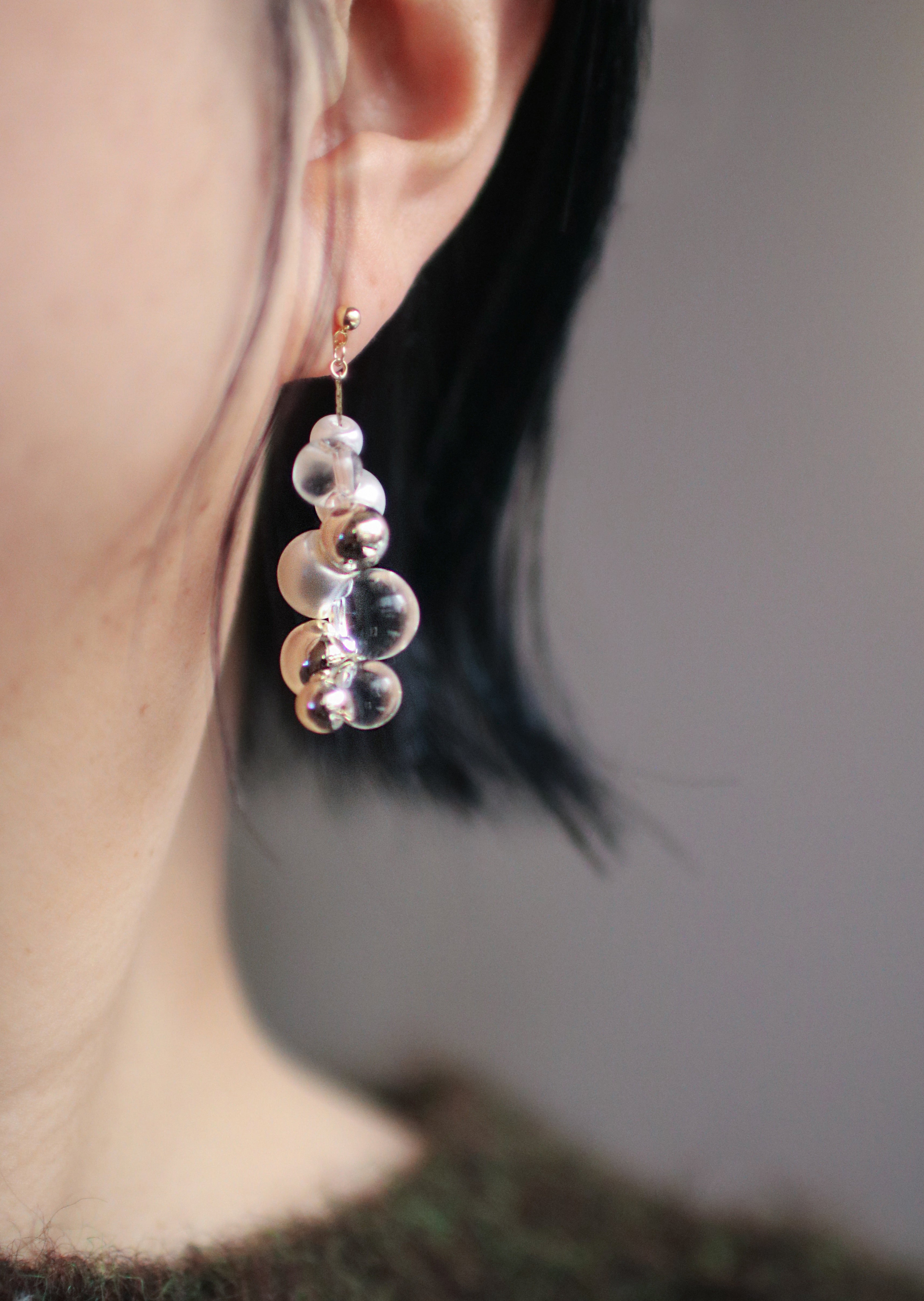 クリア感たっぷり！モコモコクリアドロップピアス | un rêve mignon
