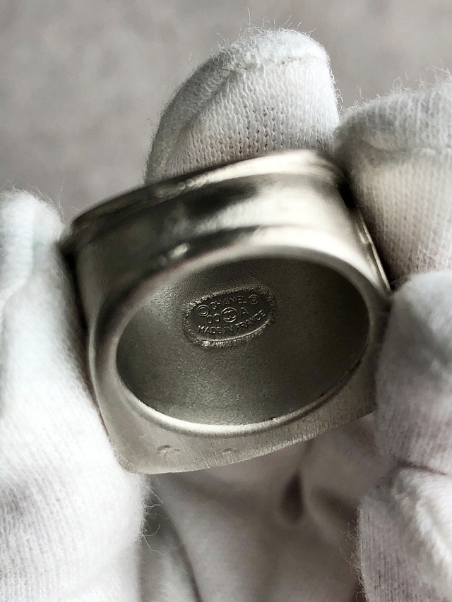 CHANEL シャネル リング シルバー ブラック ロゴ ラインストーン ワイドリング vintage ヴィンテージ オールド vdvif5