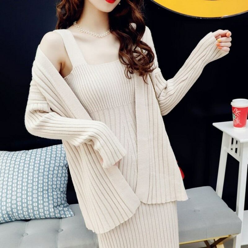 セットアップ☆リブニットカーディガン&ノースリーブワンピース 再入荷》セットアップ ツーピース サマーニット リブニット 長袖
