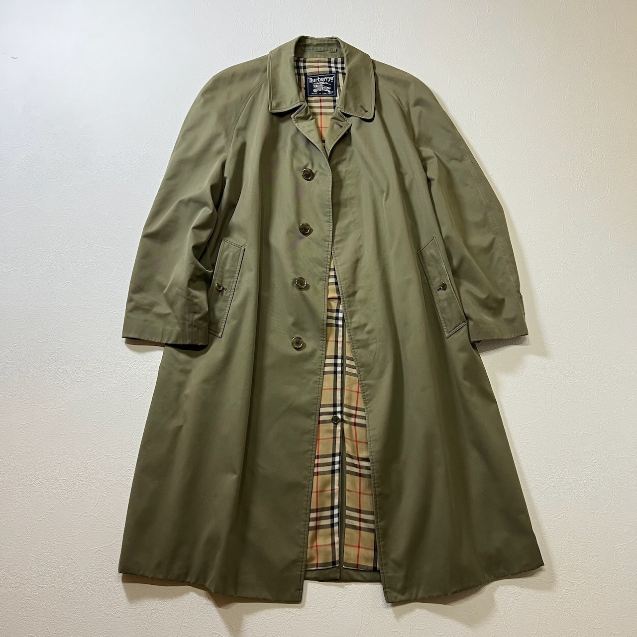 90s UK Burberrys ステンカラー ノバチェック バーバリーチェック 二枚袖 バーバリーズ カーキ 古着
