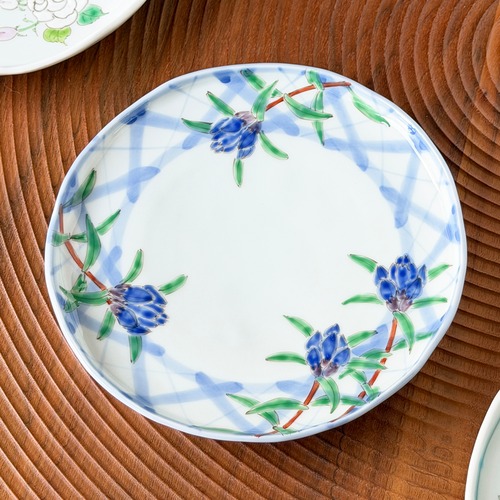 格子リンドウ ６寸皿（約18cm）｜ うつわ藍水・波佐見焼