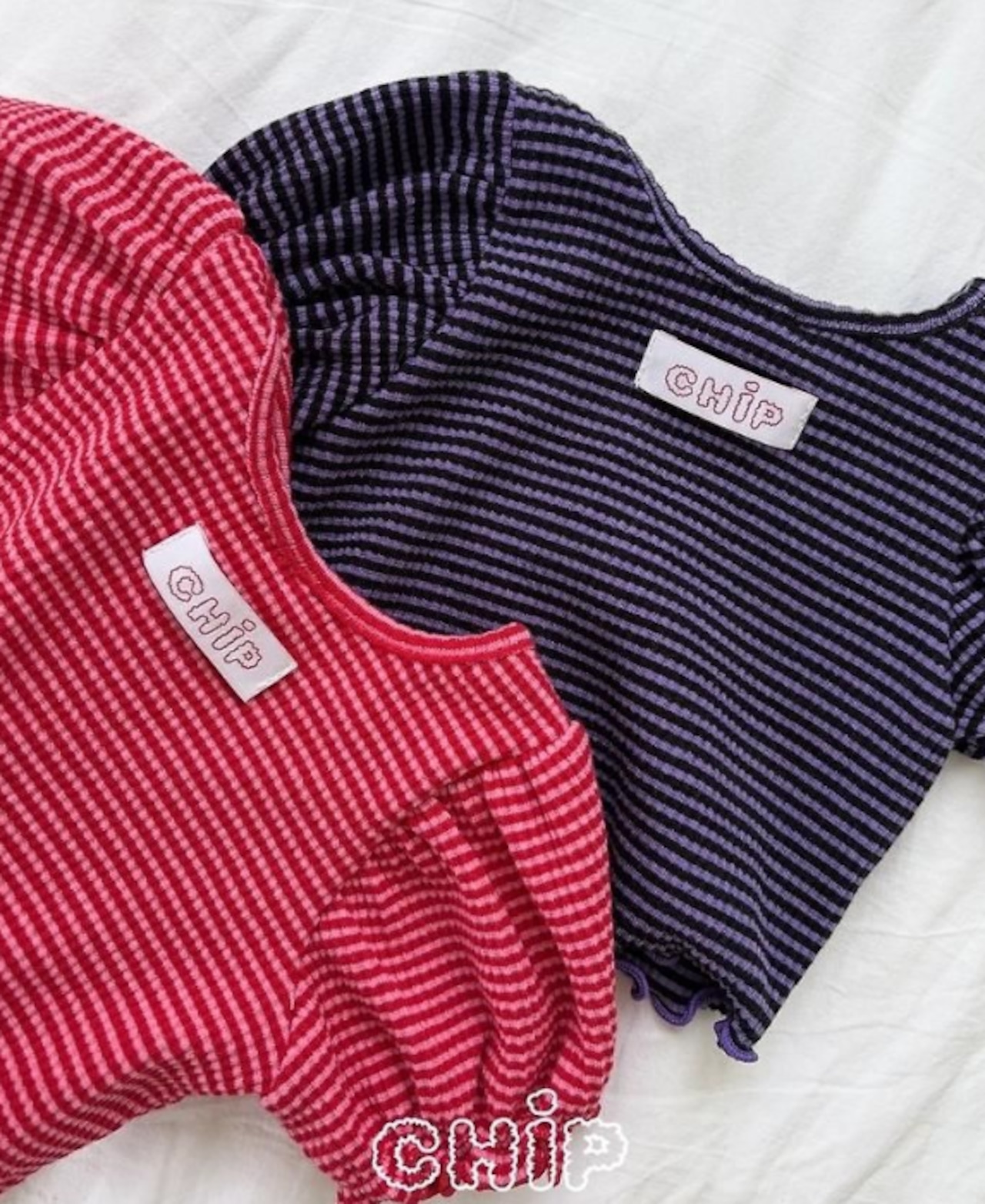 【即納】CHIP スイートパフTシャツ｜レッド｜サイズ３（90-100cm）｜秋服｜韓国子供服｜26/AT