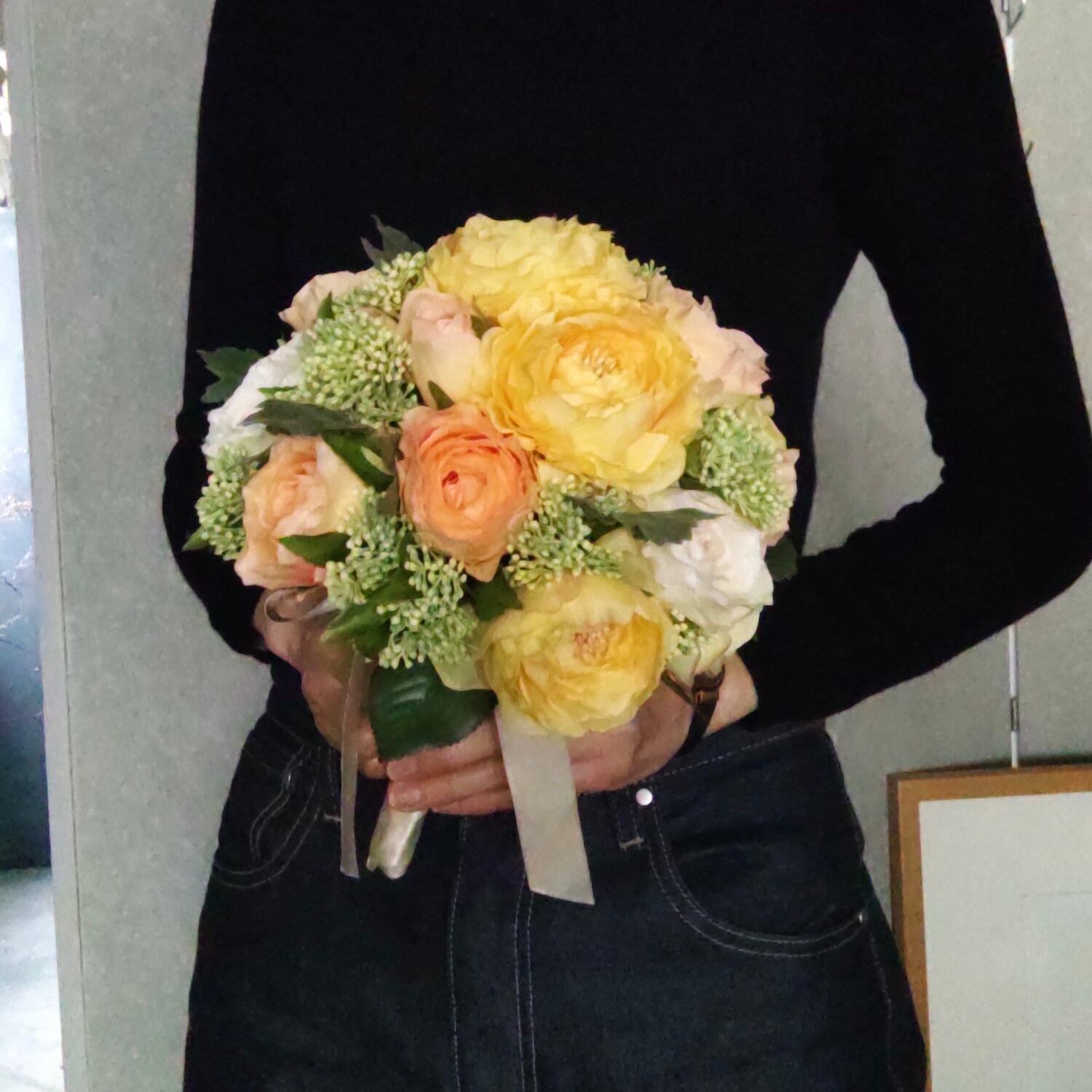 アーティフィシャルフラワー ブーケ 黄色 オレンジ 前撮り 結婚